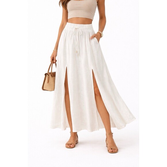 Dresses & Skirts - Joie White Linen Maxi Midi Skirt Elastic Waist Resort Boho Beach S